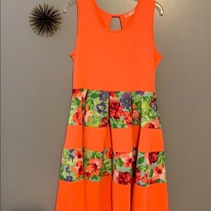 Sleeveless Orange Floral-Striped Women’s Dress
